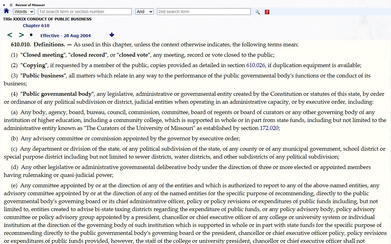 St. Louis County court records Sunshine Law public record definition
