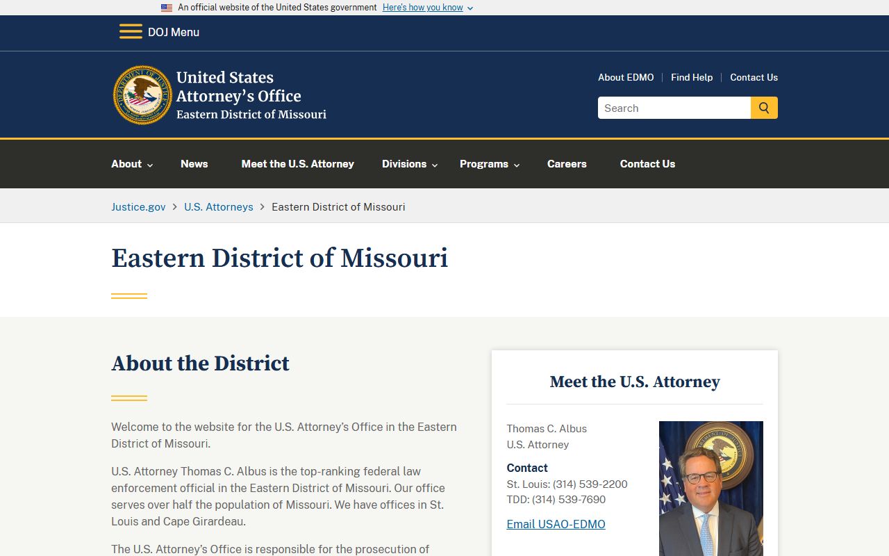 St. Louis County criminal court records Eastern District U.S. Attorney