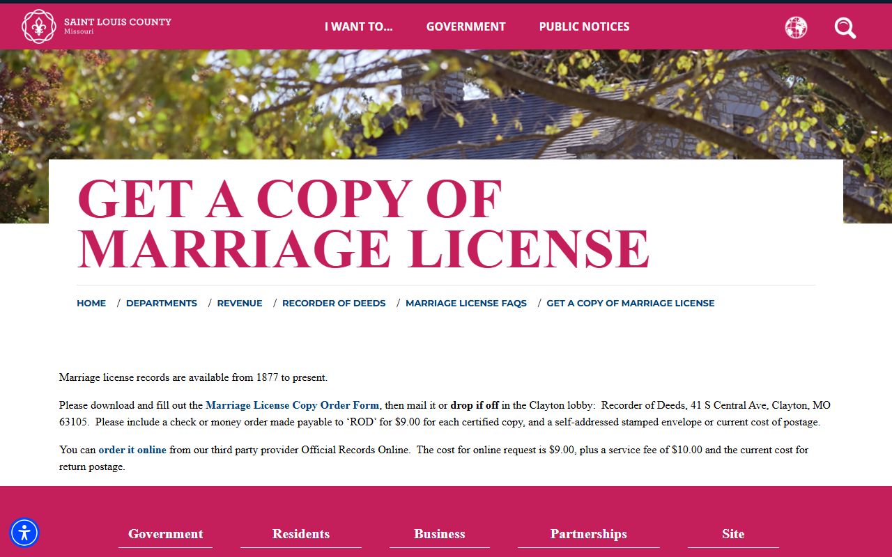 St. Louis County marriage records certified copy FAQ