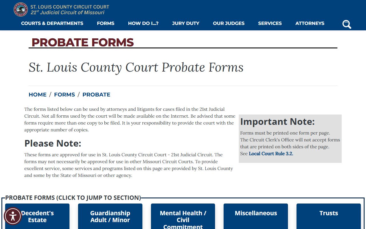 St. Louis County probate records probate forms page
