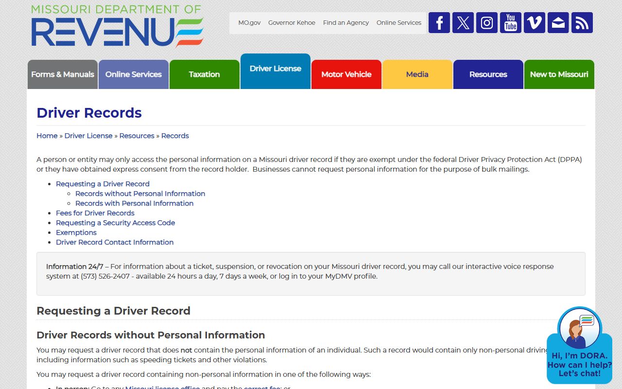 St. Louis County traffic court records Missouri driver record page