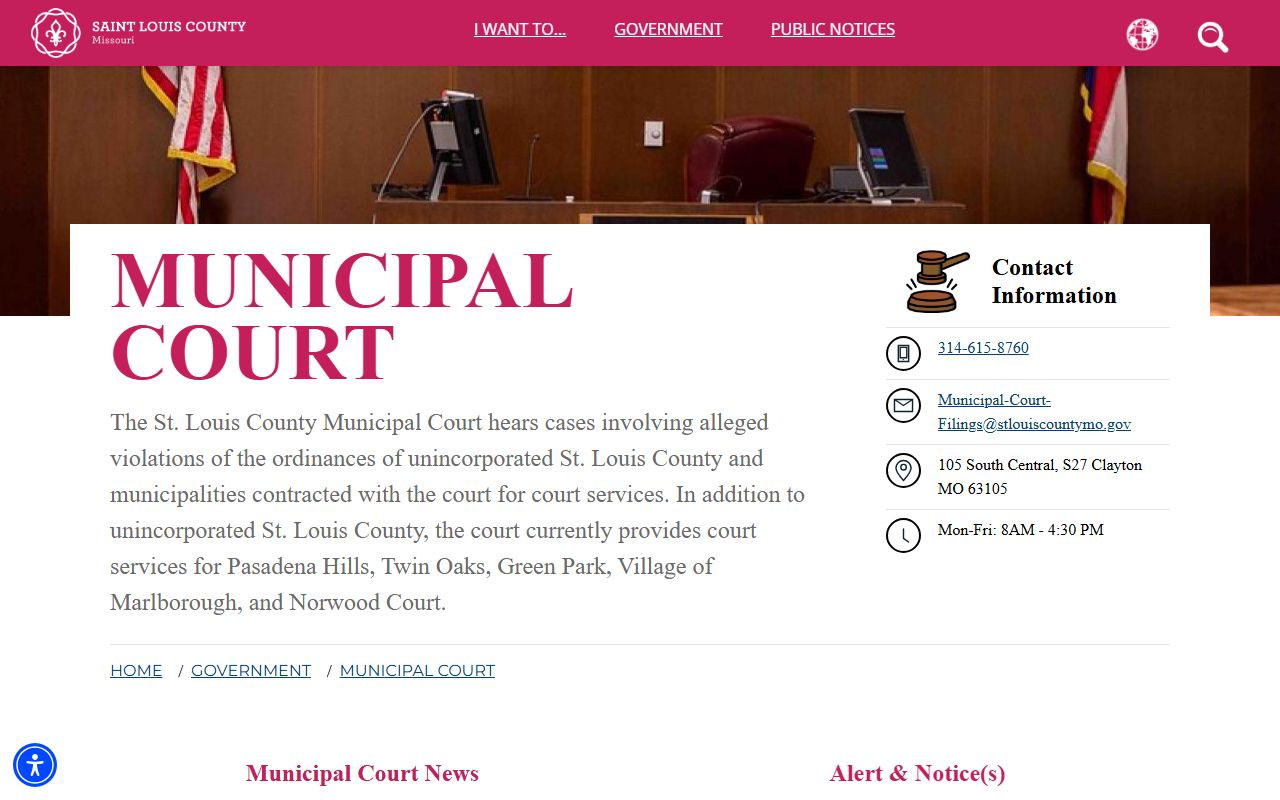 St. Louis County traffic court records municipal court page